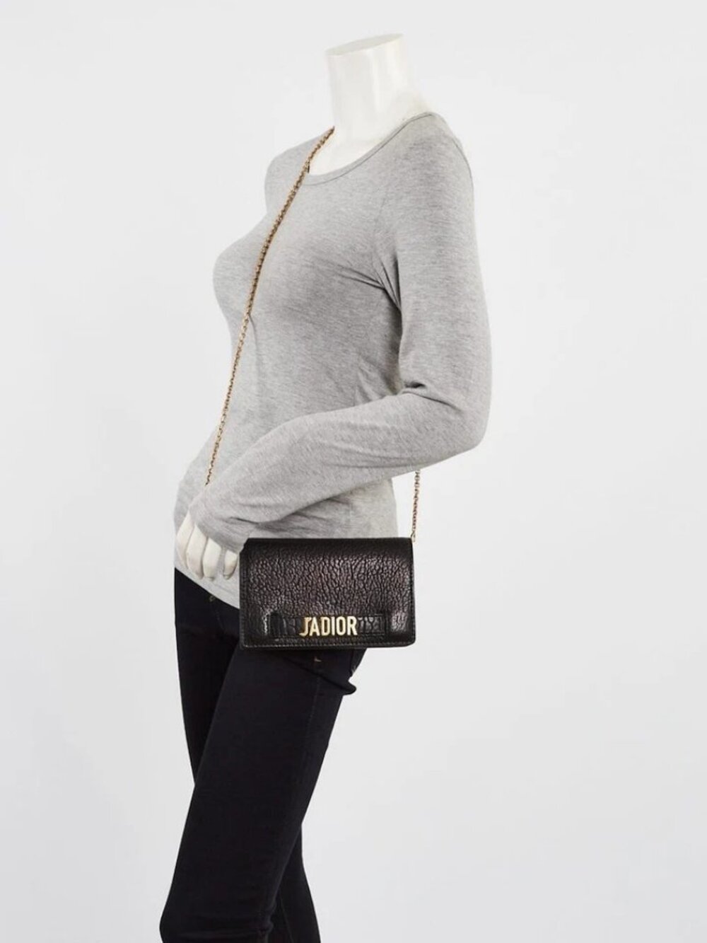 Christian Dior Black Pebbled Calfskin Leather J'ADIOR Wallet on Chain Clutch Bag - Picture 4 of 11